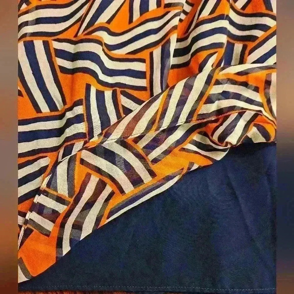 Diane Von Furstenberg Silk Knit Long Sleeve Navy Orange Cream Midi Dress Sz 4 - Picture 6 of 15